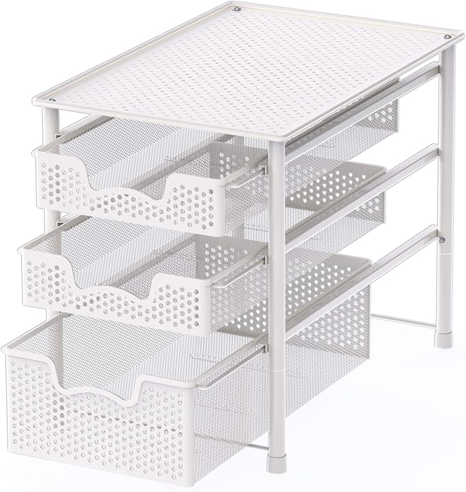 Simple Houseware 3 Tier White Alloy Steel Sliding Basket Organizer Drawer Cabinet (Pack of 2) - Image 4