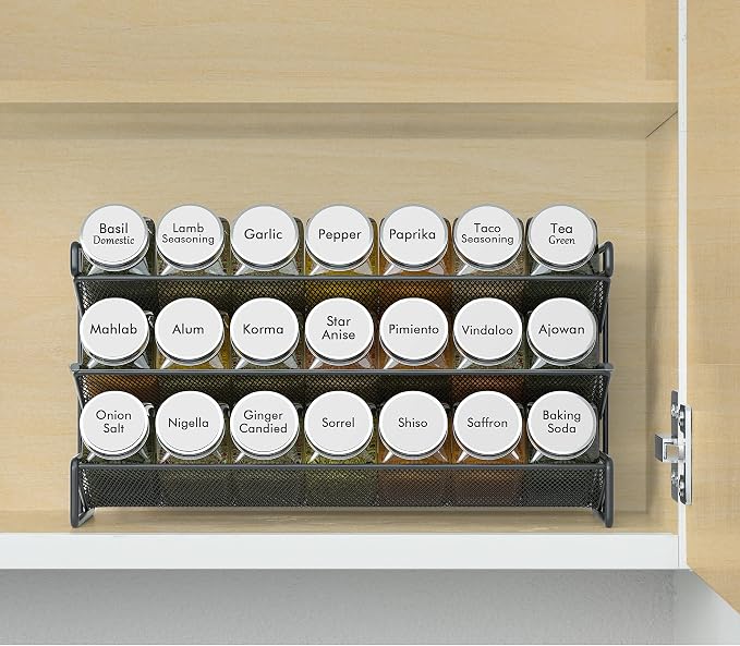 SpaceAid Spice Rack Organizer with 21 Spice Jars, 386 Spice Labels, Chalk Marker and Funnel Set for Cabinet, Countertop, Pantry, Cupboard or Door & Wall Mount - 21 Jars, 13.4" W × 9" H, White - Image 2