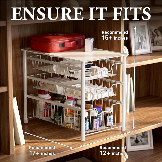 Simple Houseware Stackable 3 Tier Sliding Basket Organizer Drawer, White (Pack of 2) - Image 3