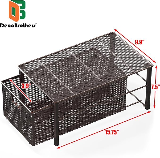 Deco Brothers Stackable Pull Out Cabinet Sliding Basket with Divider, Large | Under Sink Organizer, Bronze - Image 3