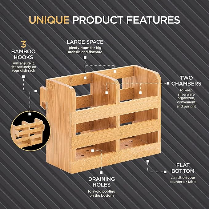 Bambüsi Bamboo Dish Drying Rack and Utensil Holder Set Bundle - Image 3
