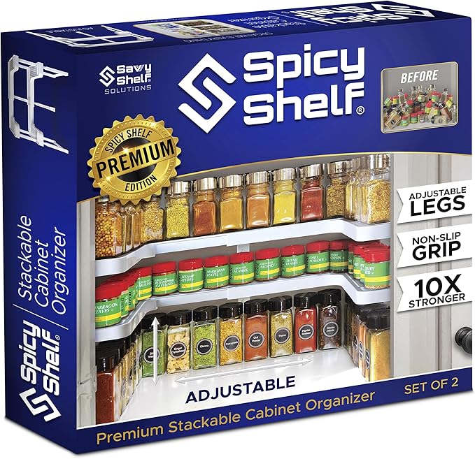 3.0 - Expandable 2 Tiered Spice Rack Organizer for Cabinet & Pantry - Kitchen Seasoning Organizer - Cabinet Spice Racks for Inside Cabinets (Spicy Shelf Premium) - Home Organization by SpicyShelf