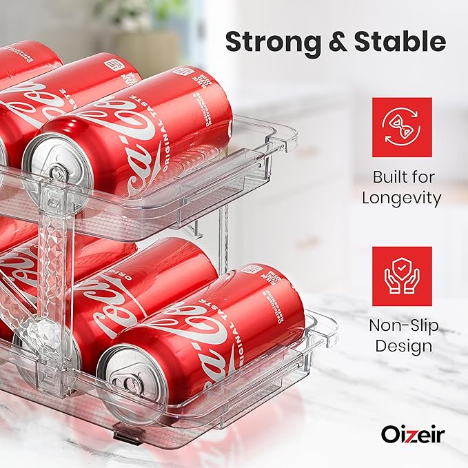 Expandable Soda Can Dispenser For Fridge - 2-Pack - Clear Transparent Soda Can Organizer For Refrigerator, Kitchen, and Pantry Storage Organizer for Cans, Beverage Bottle, Canned Food & Bottles - Image 5
