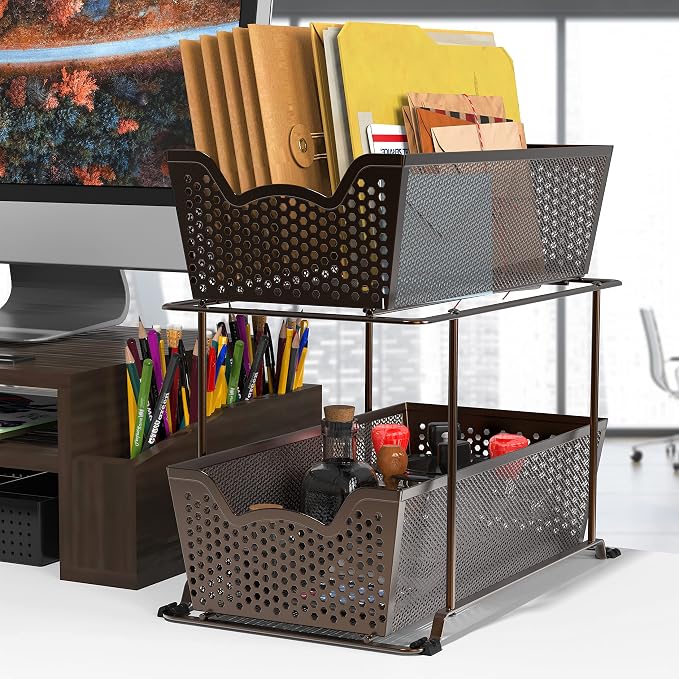 Simple Houseware Cabinet 2 Tier Perforated Basket Drawer, Bronze - 4 Pack - Image 5