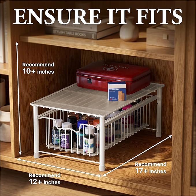 Simple Houseware Stackable Basket Drawer, White (Pack of 2) - Image 3