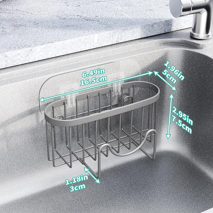 HapiRm Sponge Holder for Kitchen Sink - Sink Caddy with Unique M-Shaped, 2 Installation Methods Kitchen Organizer, Rustproof Stainless Steel Sponge Caddy - Grey - Image 5