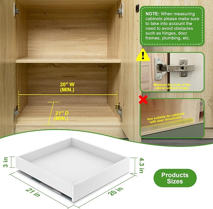 MyLifeUNIT Wood Pull Out Drawer for Cabinet Fully Assembled, 20" W x 21" D | Soft Close, Full Extension Pull-Out Cabinet Organizer Shelf, Slide Out Drawer for Kitchen Cabinet, Easy Bottom Installation - Image 3