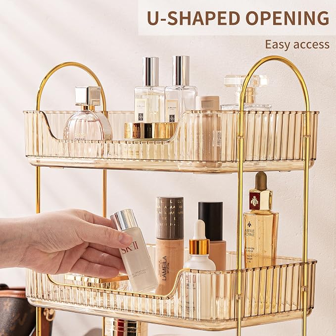 Akinbas 2 Tier Bathroom Organizer Countertop Makeup Perfume Tray Skincare Organizer for Bathroom Dresser Vanity (Gold) - Image 4