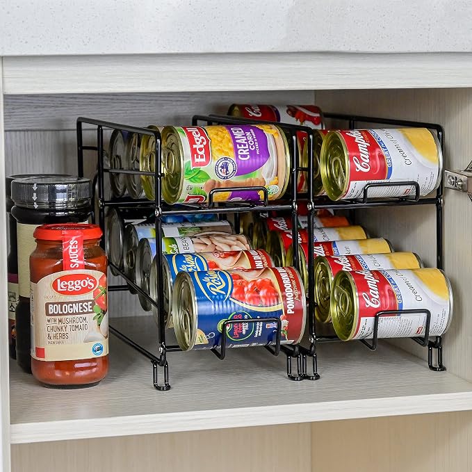 SUFAUY Beverage Can Dispneser Organizer, Stackable Shelves for Storage for Pantry, Black- 2 Pack - Image 3