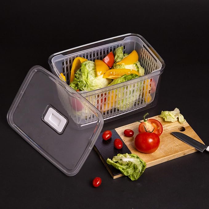 BINO | Produce Saver - 23.7 Cup/5.6L | Fridge Storage Containers for Fruits and Vegetables | Vegetable Storage with Adjustable Air Vent, Removable Basket | BPA-Free Fridge Organizers and Storage - Image 4