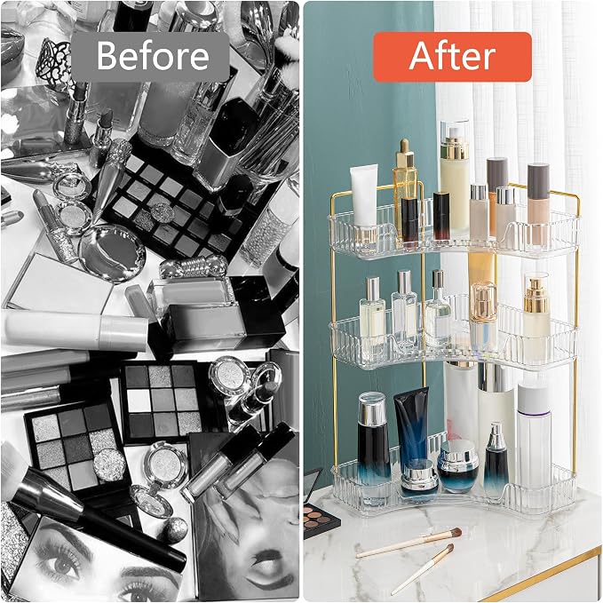Corner Bathroom Counter Organizer Bathroom Countertop Shelf Makeup Organizer for Vanity Perfume Tray for Corner Storage (3 Tiers, White) - Image 4