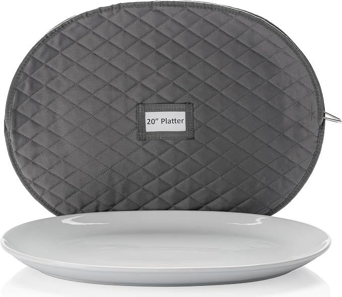 Platter Storage Case - 20" x 15" with Padded Interior and Label Holder - Gray - China Storage Containers for Plates and Charges by Stozu
