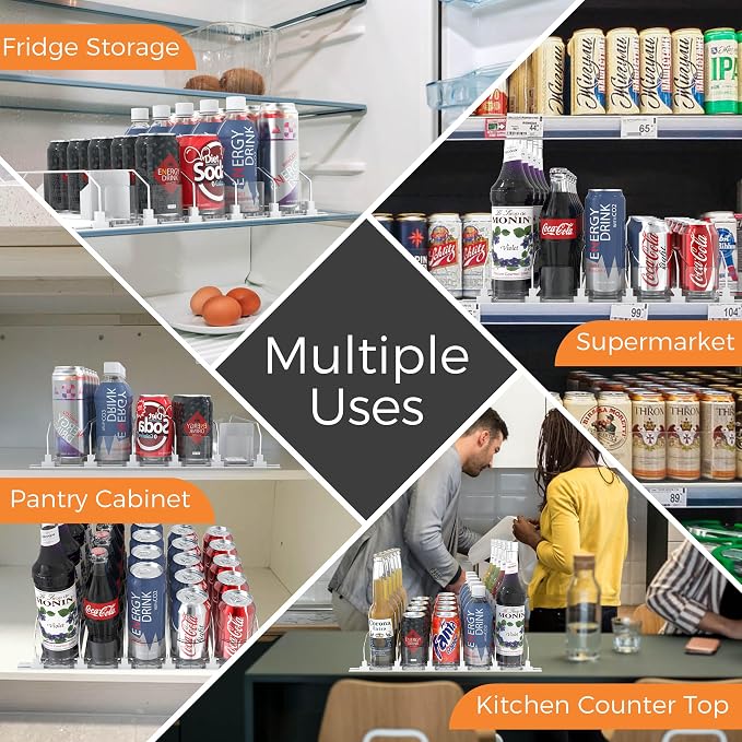 5 Rows Drink Organizer for Fridge, 15'' Soda Can Dispenser for Fridge with Pusher Glide, Width Adjustable Fridge Can Organization Hold Up to 25 Cans (White) - Image 7