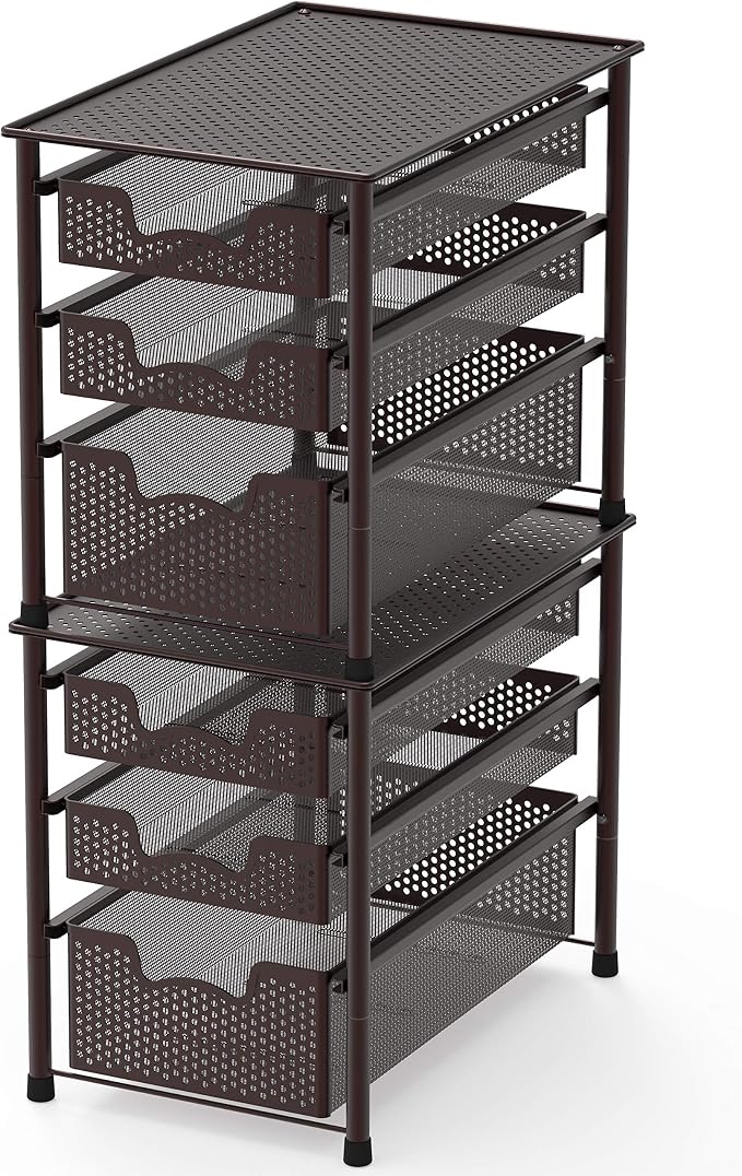 Simple Houseware Stackable 3 Tier Sliding Basket Organizer Drawer, Bronze (Pack of 2) - Image 4
