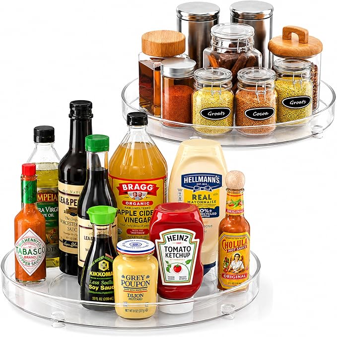 Oizeir Lazy Susan Organizer for Cabinet, 9 Inch Clear Acrylic Turntable – Rotating Spice Rack, Pantry, Fridge & Countertop Organizer, Smooth Spinning, Space-Saving Kitchen Storage (2 Pack) by Oizeir