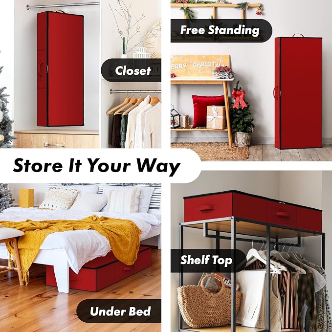 Simple Houseware 41.5" Wrapping Paper Organizer, Fits 40 Rolls, Red | Adjustable Straps, Interior Divider for Ribbons & Bows, 3 Clear Pockets for Gift Bags & Tools, 41.5"L x 16"W - Image 6