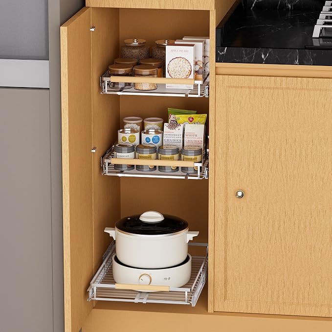 SANNO Pull Out Cabinet Organizer, Heavy Duty Steel Metal cabinet drawers slide out, Expandable Slide Out Shelves Requires At Least 23.1 to 39.9" W Cabinet Opening - Image 4
