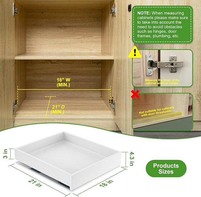 MyLifeUNIT Wood Pull Out Drawer for Cabinet Pre-Assembled, 18" W x 21" D | Soft Close, Full Extension Pull-Out Cabinet Organizer Shelf, Slide Out Drawer for Kitchen Cabinet, Easy Bottom Installation - Image 3