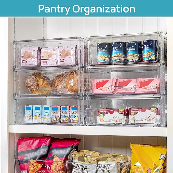 Vtopmart 4 Pack Large Clear Stackable Storage Drawers for Closet, Pantry | Easily Assemble Bathroom Closet Undersink Organizers,Plastic Bins for Cabinet,Kitchen Pantry,Medicine Organization - Image 5
