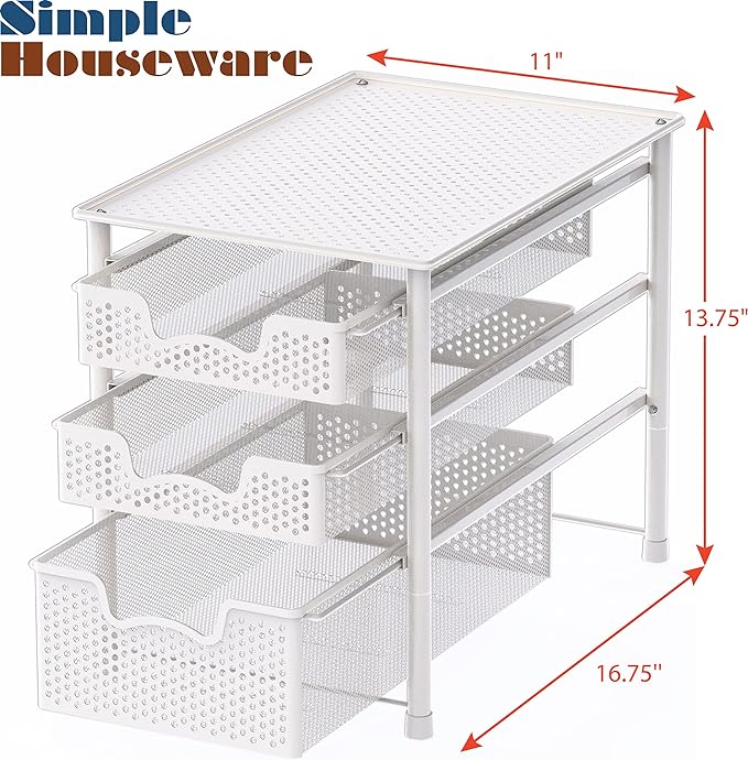 Simple Houseware 3 Tier White Alloy Steel Sliding Basket Organizer Drawer Cabinet (Pack of 2) - Image 3