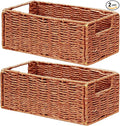 Wicker Storage Basket, Set of 2 Hand-Woven Paper Rope Wicker Basket, Small Storage Baskets for Organizing Toilet Paper, Foldable Small Cube Organizer Bins for Shelves (Orange) by Vagusicc