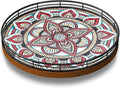 10.2-Inch Boho Lazy Susan with Oak Base and 3D Textured Ceramic Tile | Rotating tray with raised boho ceramic texture, oak base and walnut finish for dining tables, counters and coffee bars. by AMH