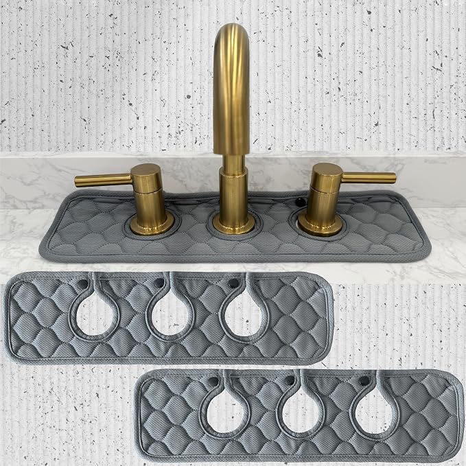Bathroom Sink Splash Guard 3-Round-Hole : AHA HOMEWARE, Faucet Mat for Bathroom Sink 3 Holes (Gray & Gray) by AHAHOMEWARE