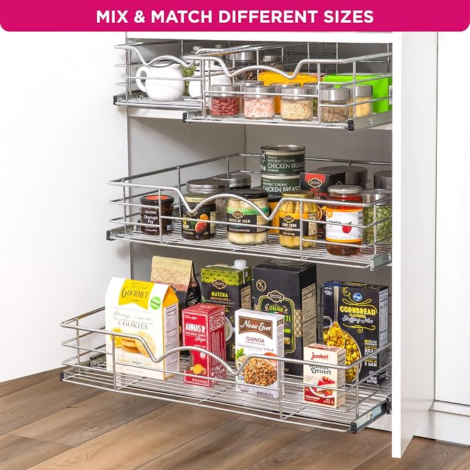 HOLDN’ STORAGE Pull Out Cabinet Organizer, Pantry Drawer, 26"W x 21"D x 5"H | Heavy-Duty Full-Extension, Roll Out Shelf for Pots, Pans & Under Sink Storage, Chrome, Require a 27.25"W Cabinet Opening - Image 7