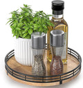 AMH 9-Inch Farmhouse Oak Lazy Susan Cabinet Organizer | Smooth rotating oak tray with walnut finish for dining tables, kitchen counters, pantries and cabinet storage. by AMH