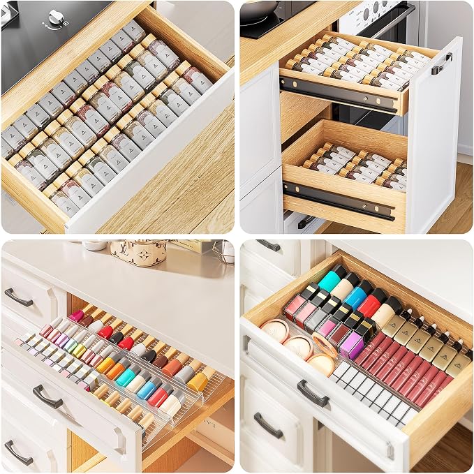 MUDEELA Clear Spice Drawer Organizer, 3 Tier- 2 Set (6 Packs) | Expandable From 11" to 22", (Jars not included), Kitchen Seasoning Organizers and Storage for Drawer - Image 8