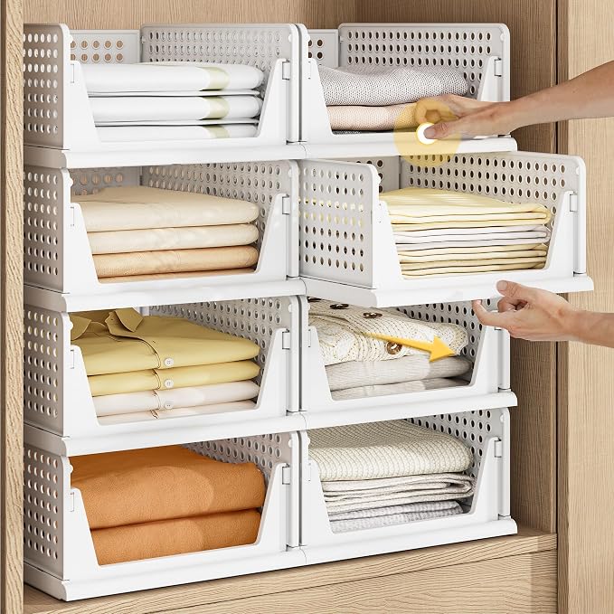 5 Pack Stackable Plastic Storage Closet Organizers and Storage Bins Drawer Shelf Storage Container for Wardrobe Cupboard Kitchen Bathroom Office White | Drawer Shelf Storage Container for Wardrobe Cupboard Kitchen Bathroom Office White Foldable Multifu... by Pinkpum