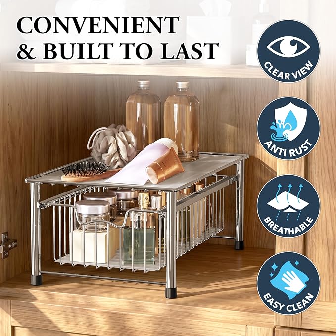 Simple Houseware Stackable Basket Drawer, Chrome (Pack of 10) - Image 5