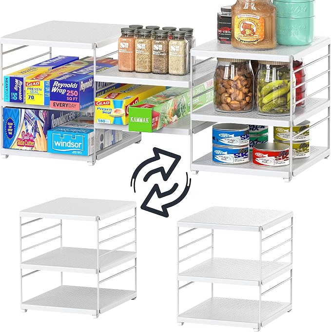 Simple Houseware Expendable Kitchen Counter Shelf Organizer, White, Plastic, 23.2" L x 9.8" W x 8.7" H | 23.2" L x 9.8" W x 8.7" H - Image 2
