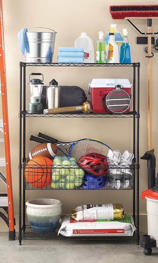 Whitmor 4-Wire Shelving Unit, Metal Storage Shelves with Basket, Easy Assembly Home Organizer for Pantry, Kitchen, Garage, Plant - Image 2