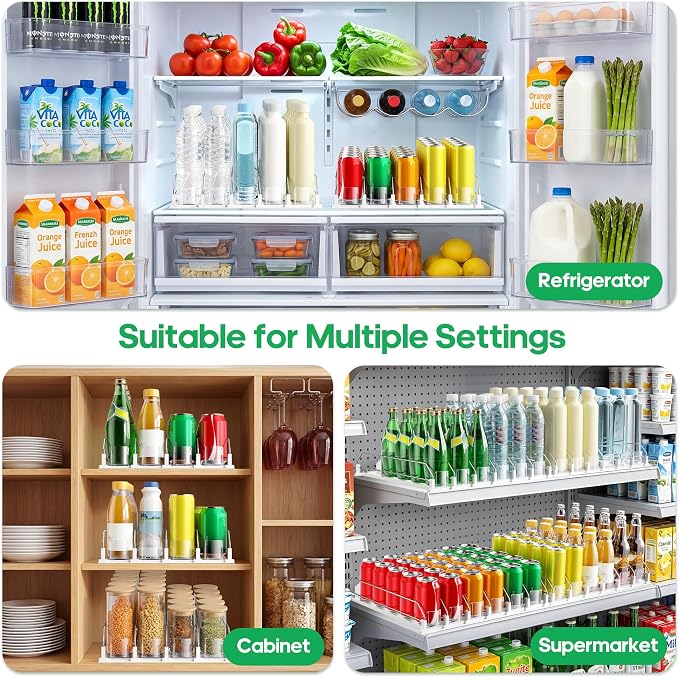 Drink Organizer for Fridge, Automatic Drink Dispenser for Fridge | Fridge Drink Organizer Holds up to 15 Cans, 12-20oz Can Dispenser for Fridge, Soda Can Organizer for Refrigerator, 3 Row - Image 7