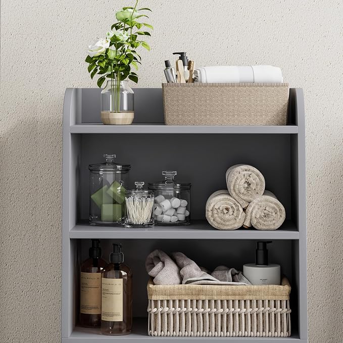 Homhedy Small Bathroom Storage Cabinet, Toilet Paper Storage Cabinet | Bathroom Floor Cabinet with Doors and Shelves, Bathroom Organizers for Small Spaces, 7.9" D x 14.6" W x 31" H, Gray - Image 7