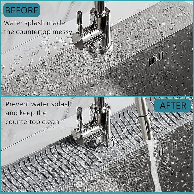 Large Size Kitchen Sink Splash Guard, 30"Silicone Faucet Handle Drip Catcher Tray Mat for for Kitchen Countertop, Bathroom, Farmhouse (Grey, 30" x 5.7") - Image 4