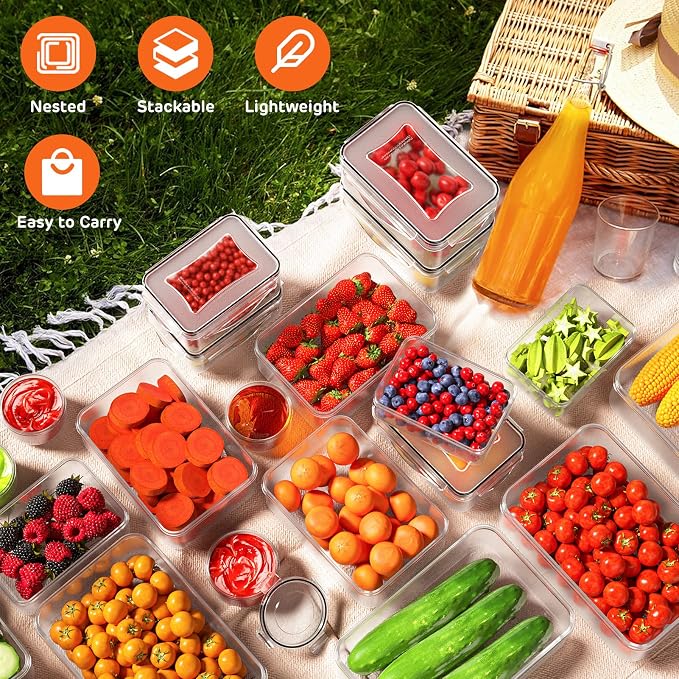 44 PCS Airtight Food Storage Container with Lid (22 Lids & 22 Containers) | Leakproof Plastic Kitchen Organization Set Reusable Microwave/Freezer/Dishwasher Safe Meal Prep Container with Label & Pen - Image 5