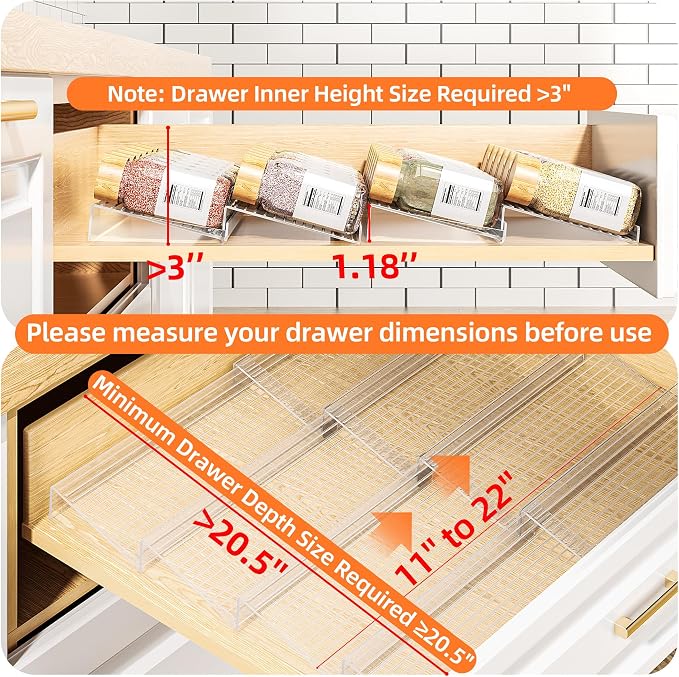 MUDEELA Clear Spice Drawer Organizer, 4 Tier (4 Packs) Spice Rack for Drawer, Expandable From 11" to 22" Kitchen Seasoning Organizers and Storage for Drawer (Jars not included) - Image 2