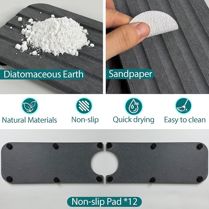 Water Absorbing Stone Kitchen Sink Mat Faucet Splash Guard for Bathroom | Quick Dry, Raised Feet, Diatomaceous Earth, Stone Faucet Mat, Sink Protector for Counter, Sink Accessories, Bathroom Decor - Image 8