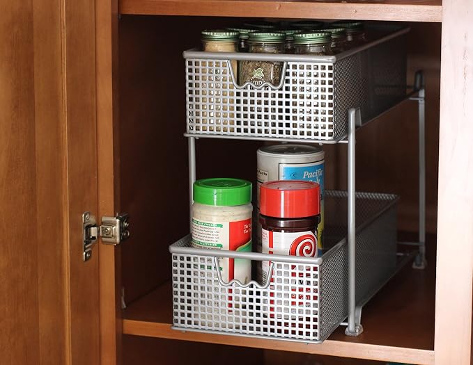 DecoBrothers 2 Tier Bathroom Storage Organizer with Pull-Out Drawer, Silver - Image 4