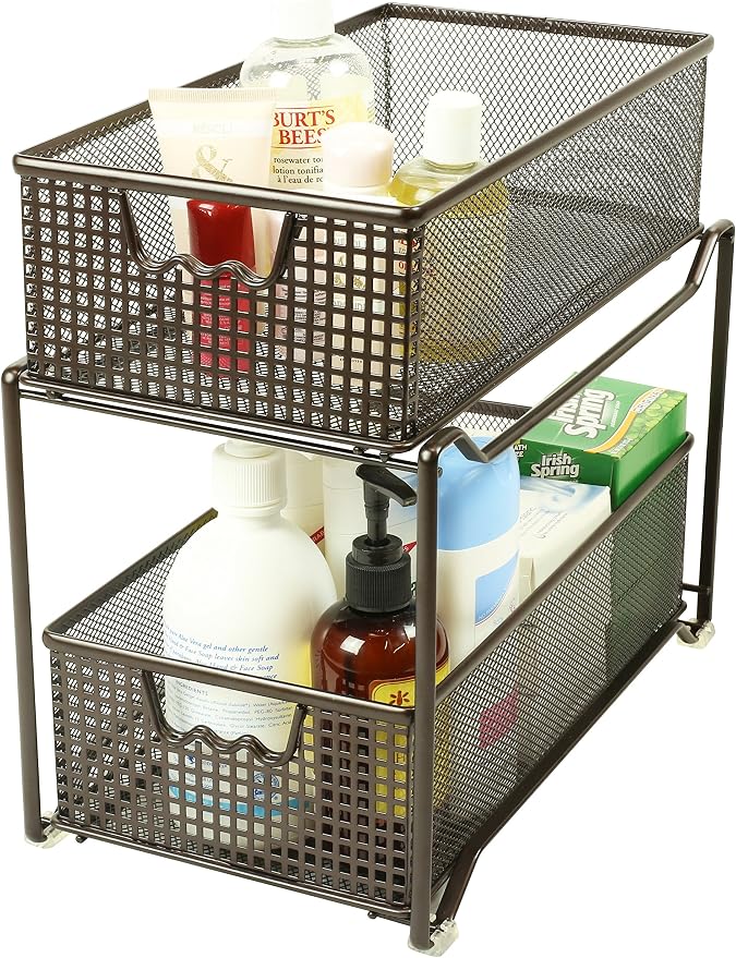 Deco Brothers 2 Tier Bathroom Storage Organizer with Pull-Out Drawer Bronze - Image 7