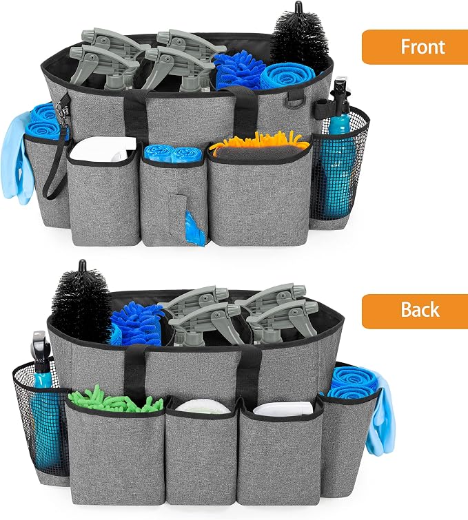 LoDrid Professional Cleaning Tote Caddy for Cleaning Supply, Gray | Cleaning Bag Organizer with Dividers and Handle Strap for Housekeepers Work, Bag Only - Image 5