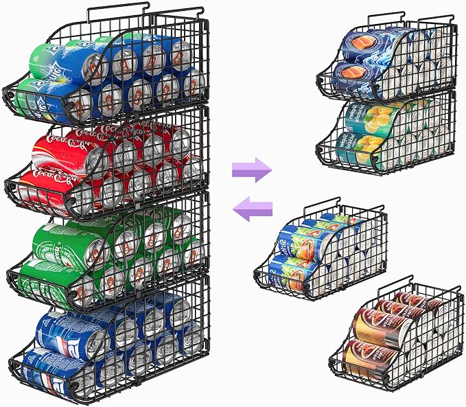 Sonyabecca 4-Pack Stackable Can Rack Organizer for Kitchen Pantry | Soda Can Organizer and Food Storage Dispenser for Pantry Cabinets. Foldable Wire Rack Keeps Canned Food Organized - Image 4