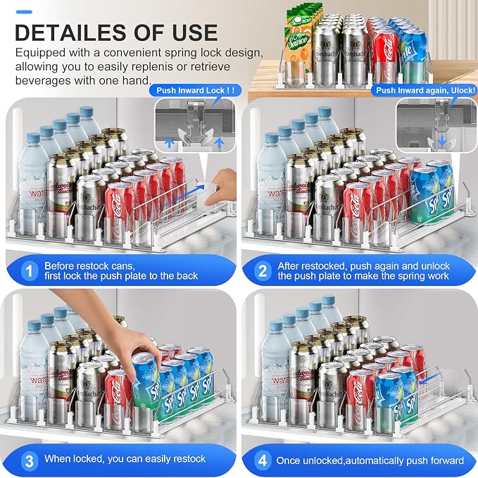 Drink Organizer for Fridge, Upgraded Drink dispenser for fridge, Automatic Pusher Glide,12oz 16oz - Can Dispenser for Fridge - Holds up to 20 Cans - 5 Rows White - Image 4