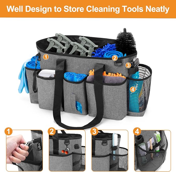 LoDrid Professional Cleaning Tote Caddy for Cleaning Supply, Gray | Cleaning Bag Organizer with Dividers and Handle Strap for Housekeepers Work, Bag Only - Image 6