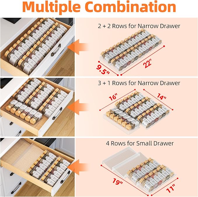 MUDEELA Clear Spice Drawer Organizer, 4 Tier (4 Packs) Spice Rack for Drawer, Expandable From 11" to 22" Kitchen Seasoning Organizers and Storage for Drawer (Jars not included) - Image 7