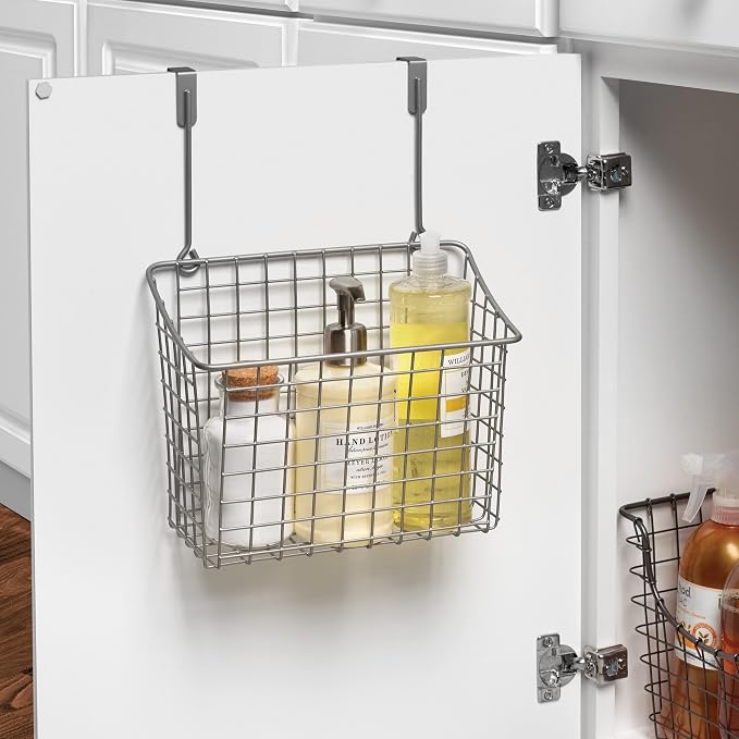 Spectrum Grid Over the Cabinet Wire Storage Basket Large (Satin Nickel Powder Coat) - Organizer for Bathroom, Kitchen, Under Sink, Pantry, Hair Tools, & More (Pack of 2) - Image 3