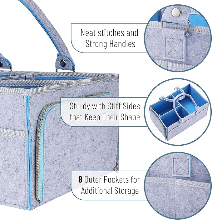 Mr. Pen- Baby Diaper Caddy Organizer, Gray, Blue Inside | Nursery Storage Bin and Car Organizer for Diapers and Baby Wipes - Image 3