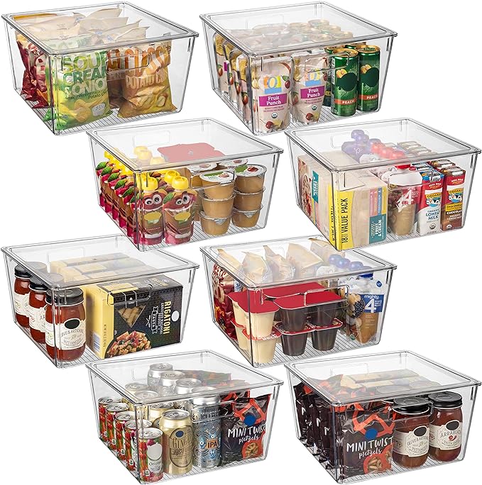 ClearSpace Plastic Storage Bins with Lids, Pantry Organizer, XL, 8 Pack | Plastic storage bins with lids for pantry organization and refrigerator storage by ClearSpace